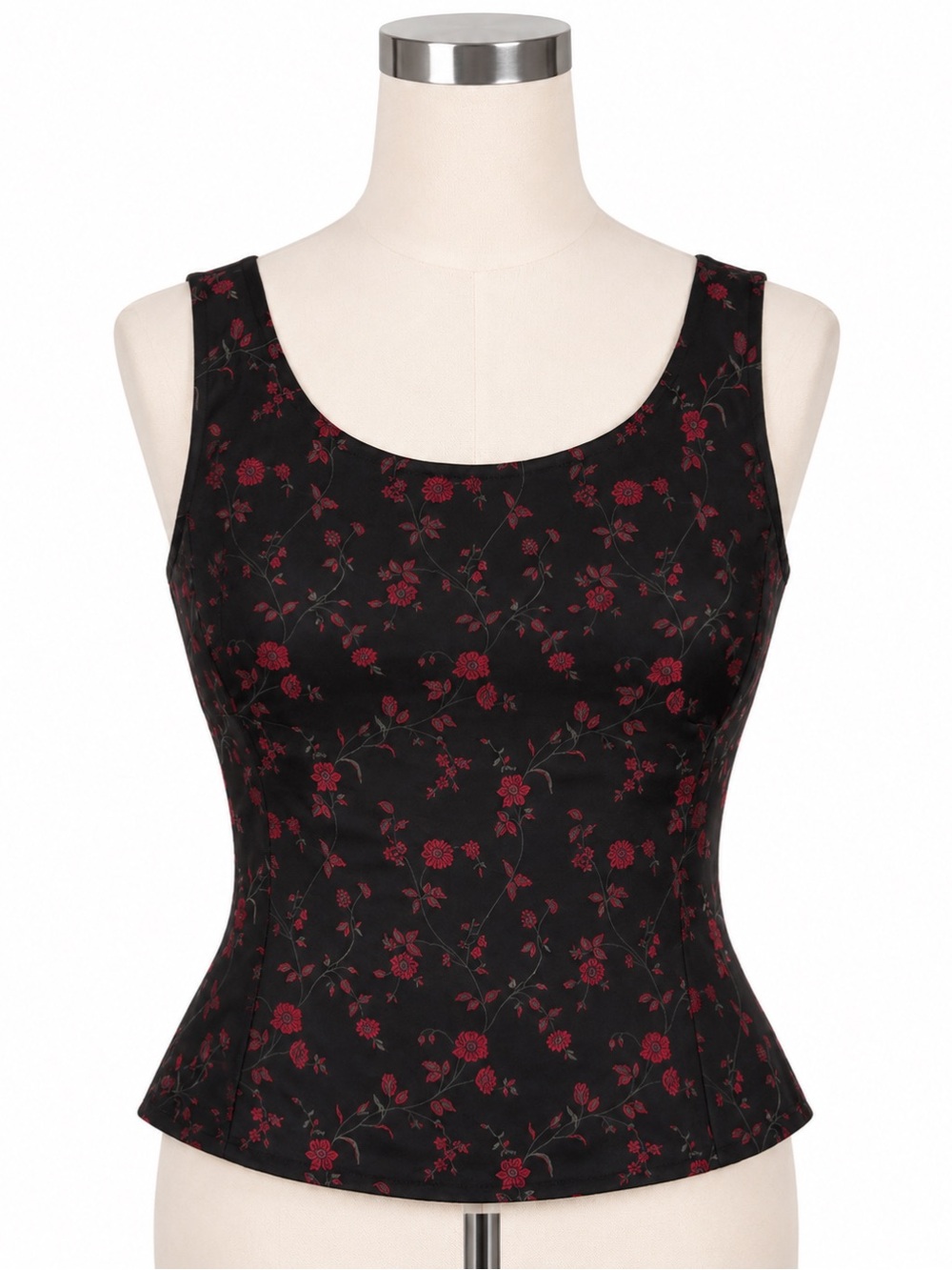 Ann Taylor Women’s Size 8P Black Red Floral Sleeveless Blouse Side Zip Petite